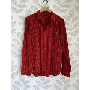 Oakley Red Plaid Long Sleeve Button Up, Size M
